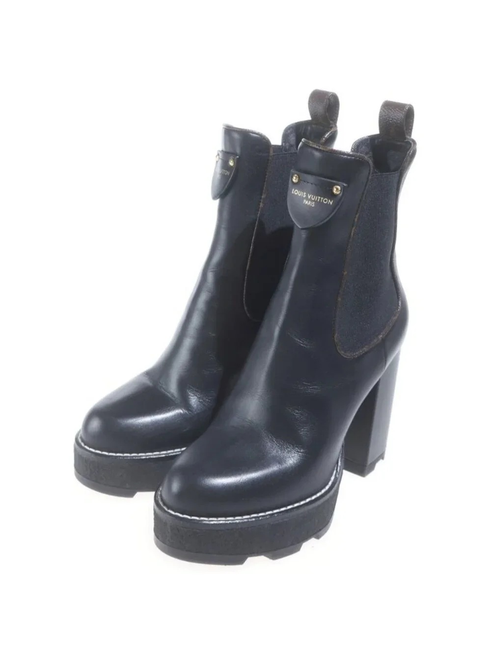 Louis Vuitton LV Beaubourg Ankle Boots High Heels Platform Shoes Calf Leather